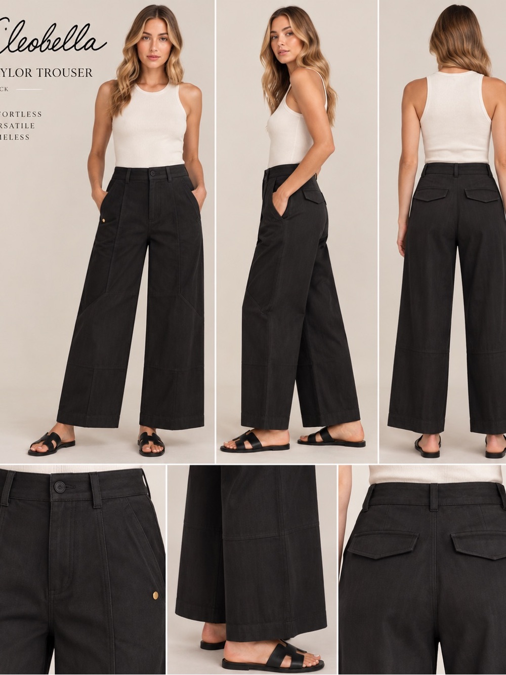 Cleobella Black Wide-Leg Taylor Trousers